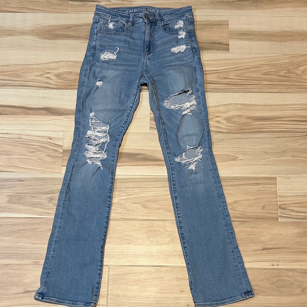 American Eagle Outfitters Light Blue Distressed Straight Leg Jeans